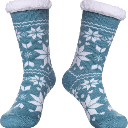 Women'S Winter Super Soft Warm Cozy Fuzzy Snowflake Deer Fleece-Lined with Grippers Slipper Socks