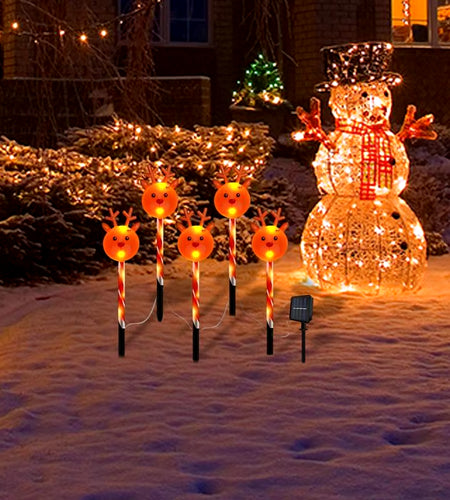 Christmas Pathway Lights 5X Light-Up Christmas Driveway Stake Solar-Powered LED Christmas Landscape Lights Waterproof Christmas