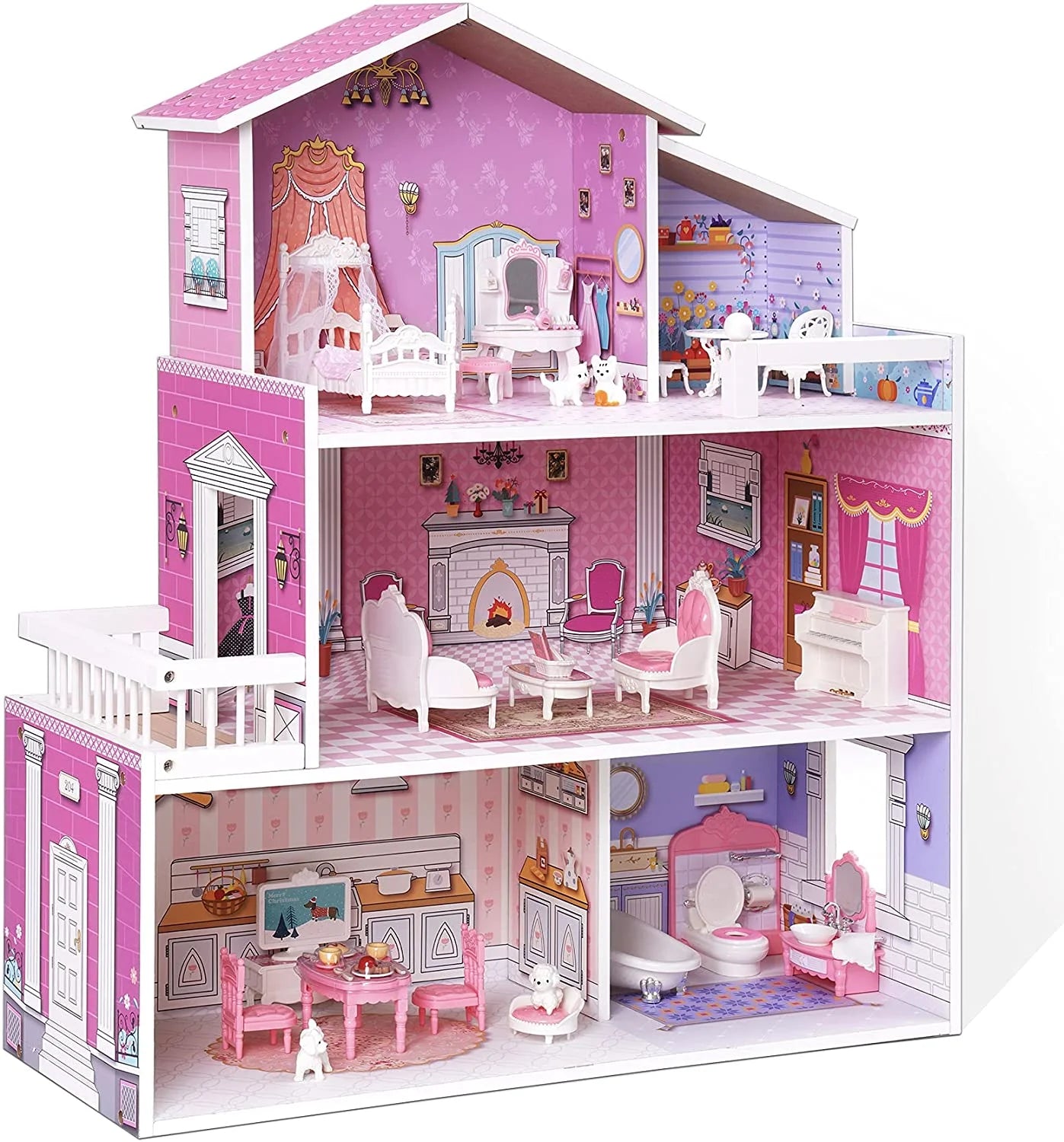 Victoria Wooden Dollhouse for Kids Furniture Preschool Dollhouse House Toy for Toddlers Girls