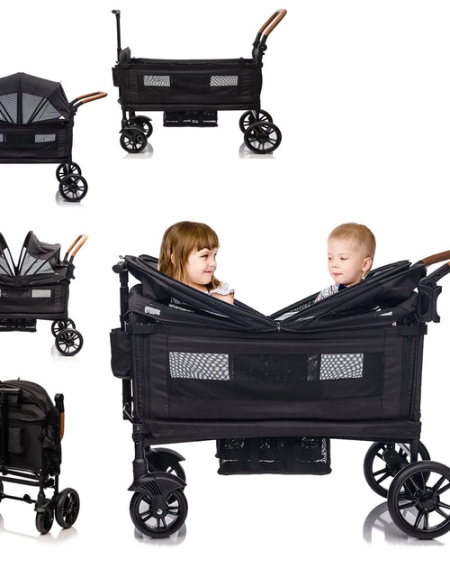 Load image into Gallery viewer, Wagon Stroller for 2 Kids &amp; Cargo,Lightweight Double Stroller Push-Pull Stroller Folding Stroller for Newborn&amp;Toddler with 5-Point Harness,Adjustable Handle Bar and Canopy,Tray Table,Cup Holde
