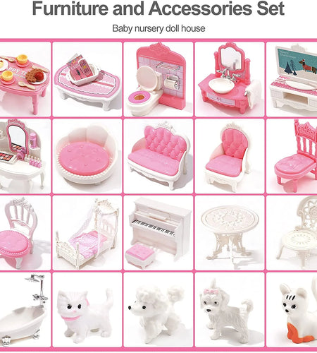 Victoria Wooden Dollhouse for Kids Furniture Preschool Dollhouse House Toy for Toddlers Girls