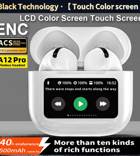 A12 Pro ENC Noise Cancellation Earphone TWS Wireless Earbuds with Touch Control LCD Screen Equalizer Super Bass Premium Sound