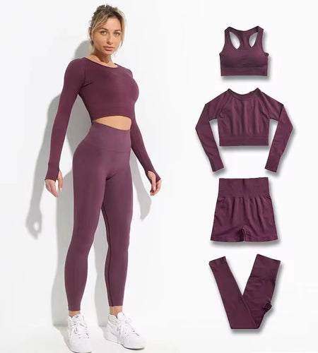 2Pcs Seamless Hyperflex Workout Sport Outfits for Women Sportswear Athletic Clothes Gym Long Sleeve Crop Top High Waist Leggings