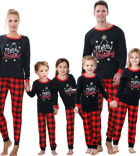 Christmas Family Pajamas Matching Sets, Classic Plaid Xmas Sleepwear for Family Mens Womens