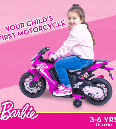 Barbie by , 6 Volts Motorcycle Ride On, for Kids, Ages 3+ Years, up to 65Lbs, 1 Mph