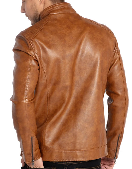 Load image into Gallery viewer, Men&#39;S Stand Collar Leather Jacket Motorcycle Faux Leather Jackets Outwear
