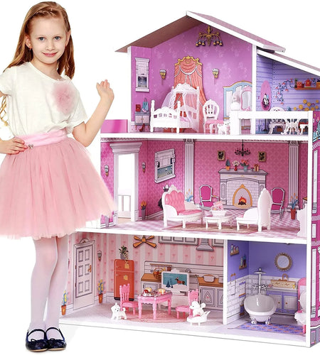 Victoria Wooden Dollhouse for Kids Furniture Preschool Dollhouse House Toy for Toddlers Girls