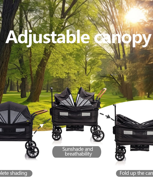 Load image into Gallery viewer, Wagon Stroller for 2 Kids &amp; Cargo,Lightweight Double Stroller Push-Pull Stroller Folding Stroller for Newborn&amp;Toddler with 5-Point Harness,Adjustable Handle Bar and Canopy,Tray Table,Cup Holde
