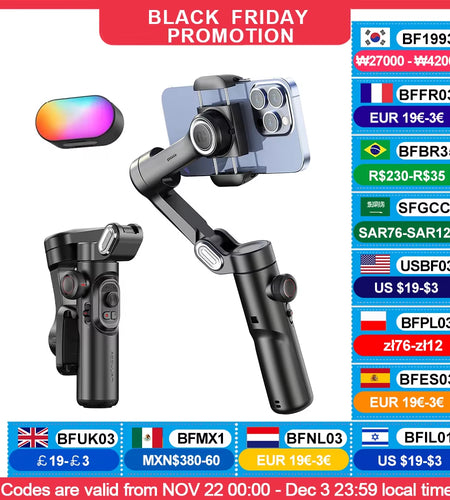 AOCHUAN 3-Axis Handheld Gimbal Stabilizer for Smartphone with Fill Light for Iphone Android Face Tracking Tiktok Vlog Smart XE