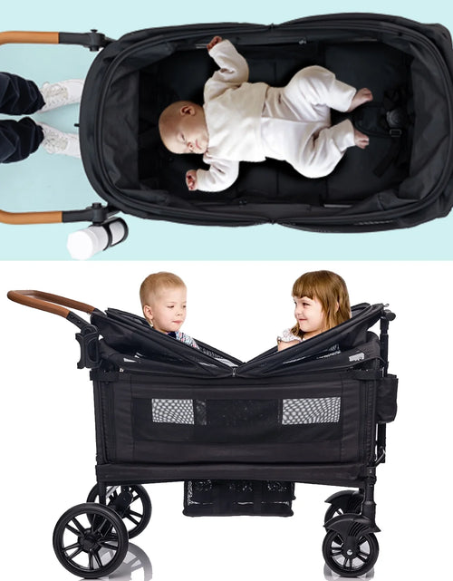 Load image into Gallery viewer, Wagon Stroller for 2 Kids &amp; Cargo,Lightweight Double Stroller Push-Pull Stroller Folding Stroller for Newborn&amp;Toddler with 5-Point Harness,Adjustable Handle Bar and Canopy,Tray Table,Cup Holde
