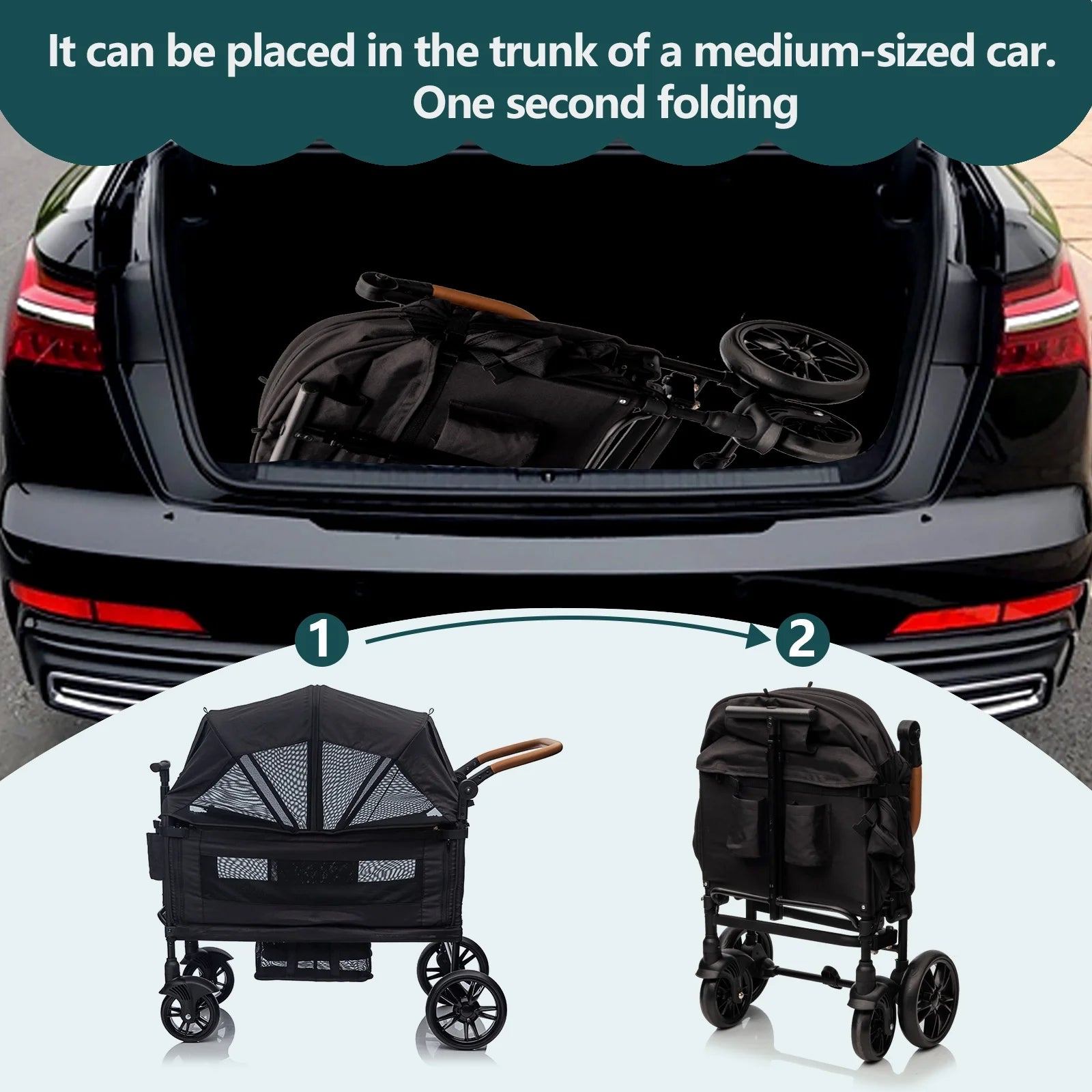 Wagon Stroller for 2 Kids & Cargo,Lightweight Double Stroller Push-Pull Stroller Folding Stroller for Newborn&Toddler with 5-Point Harness,Adjustable Handle Bar and Canopy,Tray Table,Cup Holde