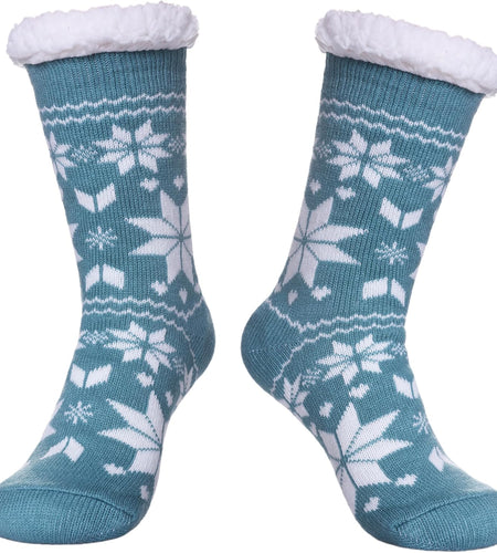 Women'S Winter Super Soft Warm Cozy Fuzzy Snowflake Deer Fleece-Lined with Grippers Slipper Socks