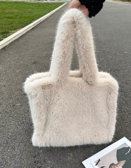 Load image into Gallery viewer, Designer Fluffy Plush Shoulder Bag Warm Faux Mongolian Fur Handbags for Women Brands Large Hobo Shopper Heart Shaped Purses
