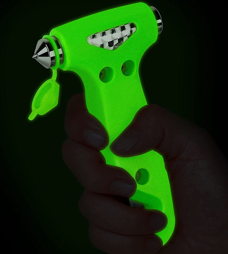 6-In-1 Car Safety Hammer (Glow-In-Dark), Emergency Escape Tool with Window Breaker and Seat Belt Cutter for First Responders and Roadside Safety Kits, Life-Saving Hammer Gift for Family