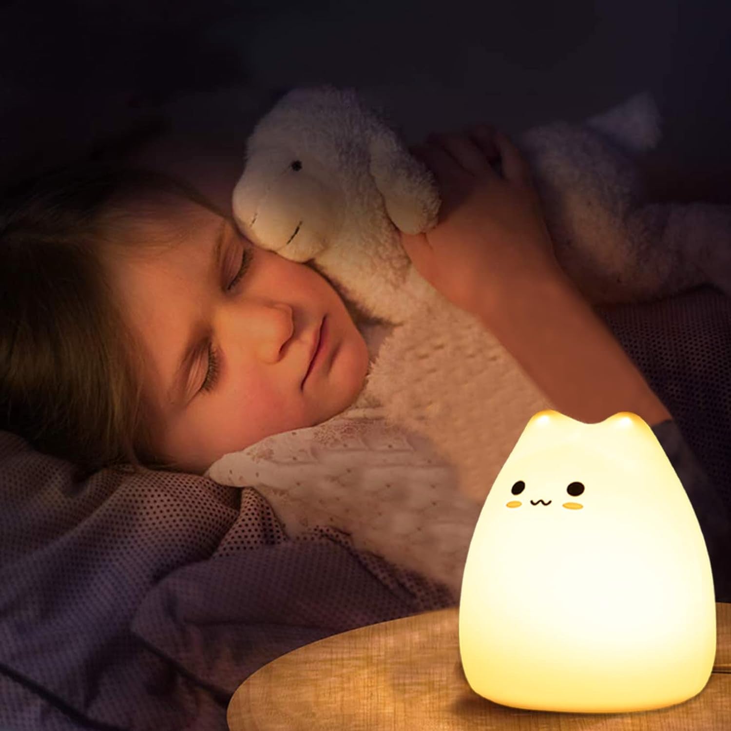 Kids Night Light Cat Lamp,  Kitty Night Light for Kids Silicone Kawaii Lamp Cute Nightlight for Toddler Baby Girl Birthday Gifts, Halloween Christmas Gifts